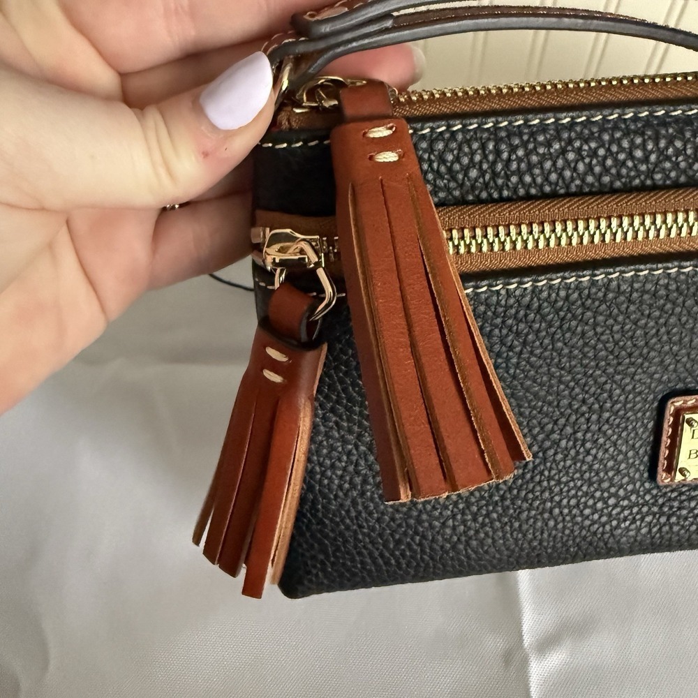 Dooney & Bourke Kirby Tatum Wristlet Clutch Wallet Zip Top Black Brown Tassels - Picture 10 of 15